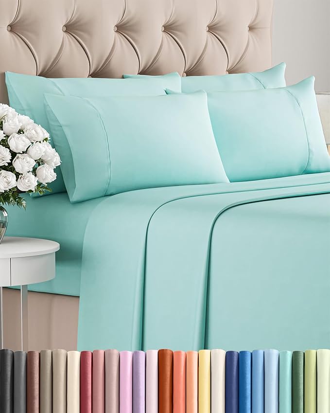 Cal King 6 Piece Sheet Set - Cooling & Breathable Bed Sheets - Hotel Luxury Bed Sheets for Women, Men, Kids & Teens - Deep Pocket Bedding w/Easy Fit - Soft & Wrinkle Free - Cal King Spa Blue Sheets