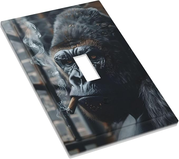 Funny Animal Smoking Black Orangutan Decorative Light Switch Cover 1 Gang Single Toggle Device Electrical Faceplate Switchplates Decorator Outlet Wall Plate for Farmhouse Home Office Decor