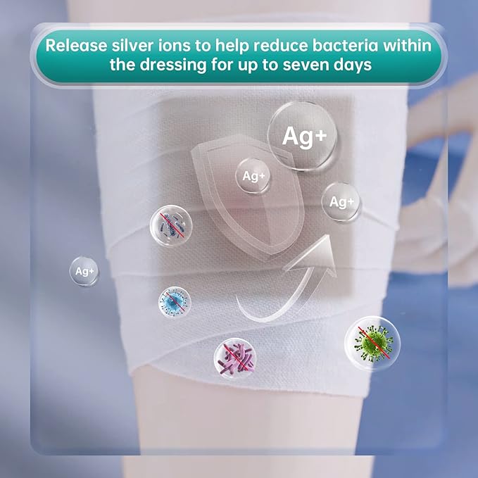 Dimora Upgrade 10 Packs Silver Antibacterial Alginate Wound Dressing Pads，Non-Stick Sterile Gauze，Highly Absorbent & Comfortable，4'' x 4'' Patches
