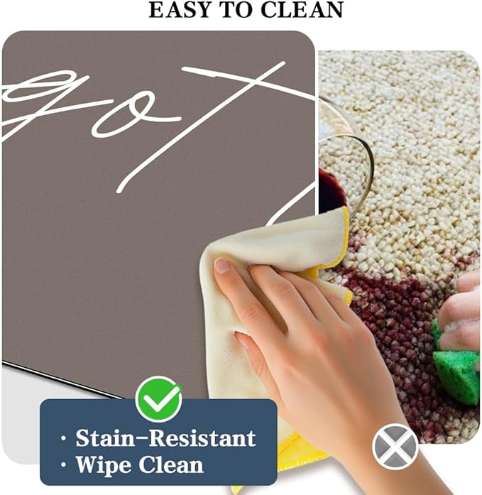 Bath Mat - Super Absorbent Non Slip Quick Dry Thin Rubber Mats for Bathroom Floor, Fit Under Door, Shower Rug for Bathtub, Beige