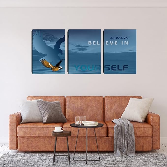 3 Pieces Modern Entrepreneur Quotes Posters Prints Motivational Office Canvas Wall Art Moitvational Wall Art Eagle Picture Motivation Blue Decoration for Living Room Bedroom(60''Wx28''H)