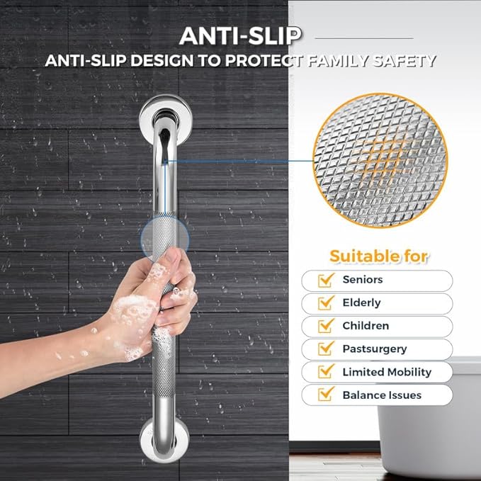 Grab Bars for Shower, 1 Pack 36-Inch Anti Slip Shower Handles for Elderly, Safety Shower Grab Bar, Stainless Steel Handicap Grab Bars for Bathroom (Polished Nickel 1" Diameter)