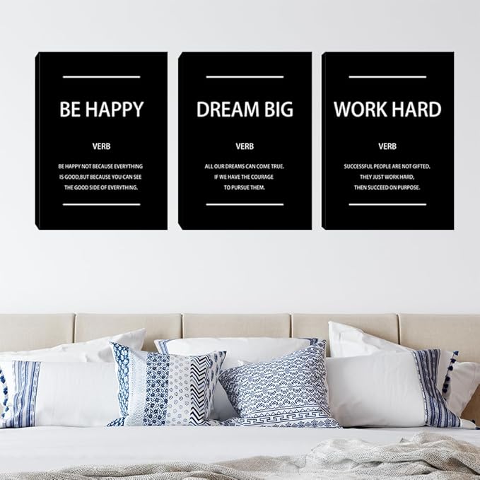 Motivational Wall Art Office Wall Decor Inspirational Canvas Painting Work Hard Positive Quote Picture Poster Prints for Office Dorm Bedroom Living Room Men Inspiring Artwork 12"x16"x3