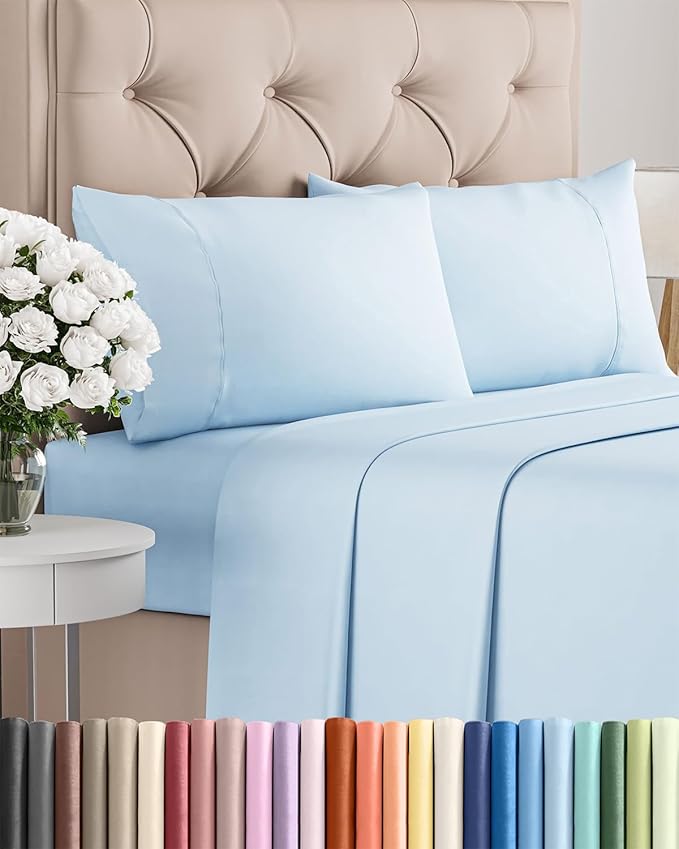 Twin 4 Piece Sheet Set - Cooling & Breathable Bed Sheets - Hotel Luxury Bed Sheets for Women, Men, Kids & Teens - Bedding with Deep Pockets & Easy Fit - Soft and Wrinkle Free - Twin Light Blue Sheets