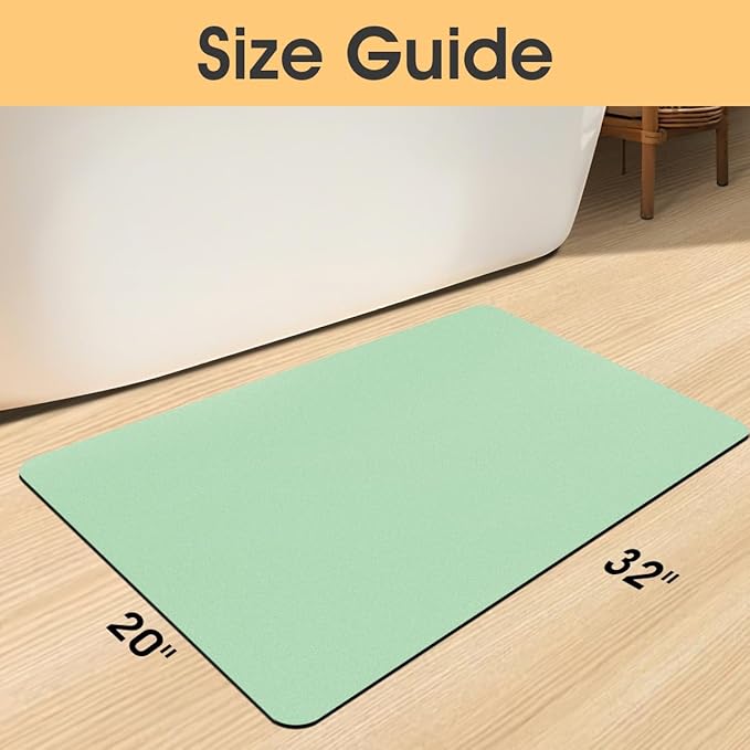 Ultra Thin Bath Mat, Upgrade Backing Non Slip Thin Bath Mats Fit Under Door, Quick Dry Ultra Absorbent Bathroom Rugs, Machine Washable Bath Rugs for Bathroom, Bathtub, Sage Green/Solid/36"x24"