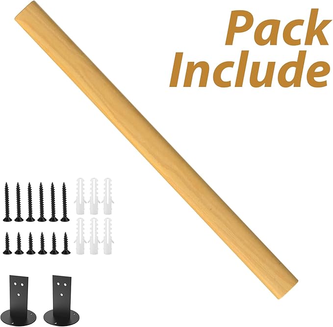 3FT Wooden Stair Handrails,Hand Railings for Stairs Indoor Outdoor Wall Mount Support Wood Handrails,Non-Slip Sturdy Staircase Handrail Safety Grab Bar Rod Complete Kit for Home,Lofts,Guardrail