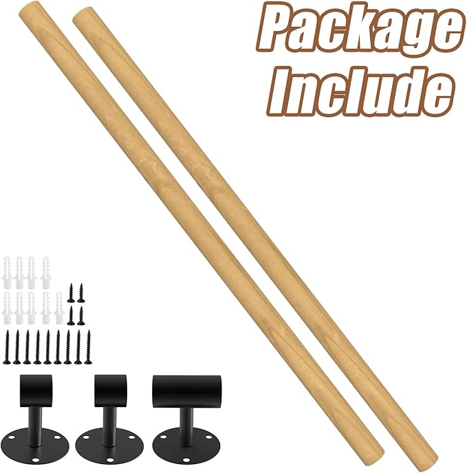 7FT Round Wooden Handrail for Indoor Staircase Handrail,Wall Mount Support Stair Railings, Non-Slip Safety Corridor,Lofts,Patio,Guardrail Wood Hand Railings for Elderly,Children,Disable People
