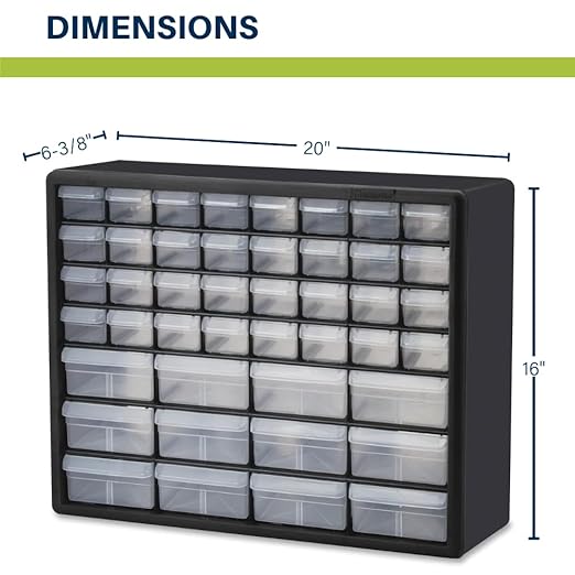 Akro-Mils 44-Drawer Plastic Drawer Storage Cabinet for Garage Organization, Bead Organizer, Building Bricks Storage, Teacher Toolbox, Makeup Organizer, 20-Inch W x 6-Inch D x 16-Inch H, 10144 Yellow
