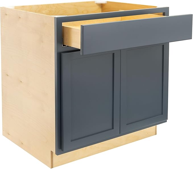 Quicklock RTA (Ready-to-Assemble) | Base Kitchen Cabinets - Shaker Style | Made in America (Needlepoint Navy, 36" Wx34.5 Hx24 D Sink Base)