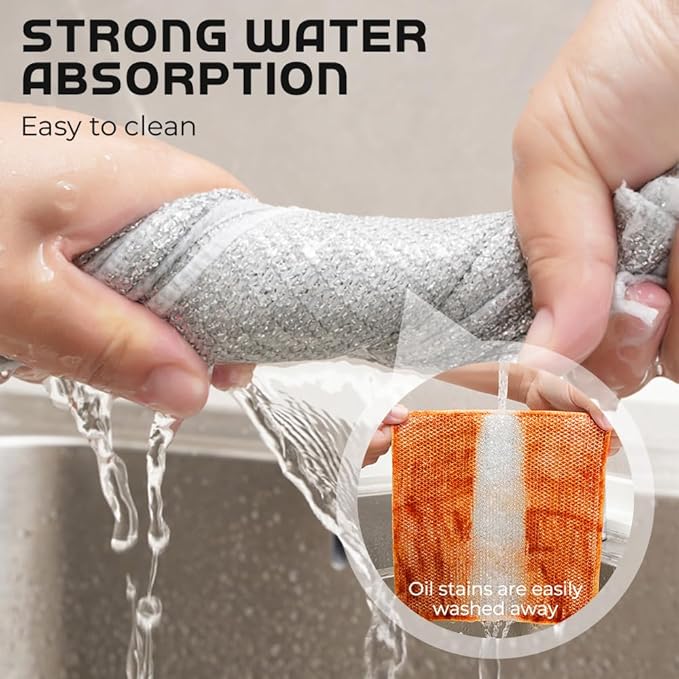 Multipurpose Wire Dishwashing Rags for Wet and Dry, New Double Layer Wire Cleaning Cloths Non Scratch Wire Dishcloth Rag, Reusable Scrubbing Pads for Washing Dishes Kitchen Supplies (5PCS)