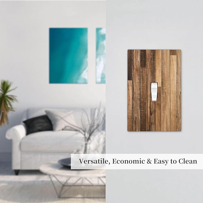 Rustic Brown Wood Splicing Vintage Dark Oak Print Decorative Light Switch Cover 1 Gang Single Toggle Device Electrical Faceplate Switchplates Decorator Outlet Wall Plate for Farmhouse Home Decor