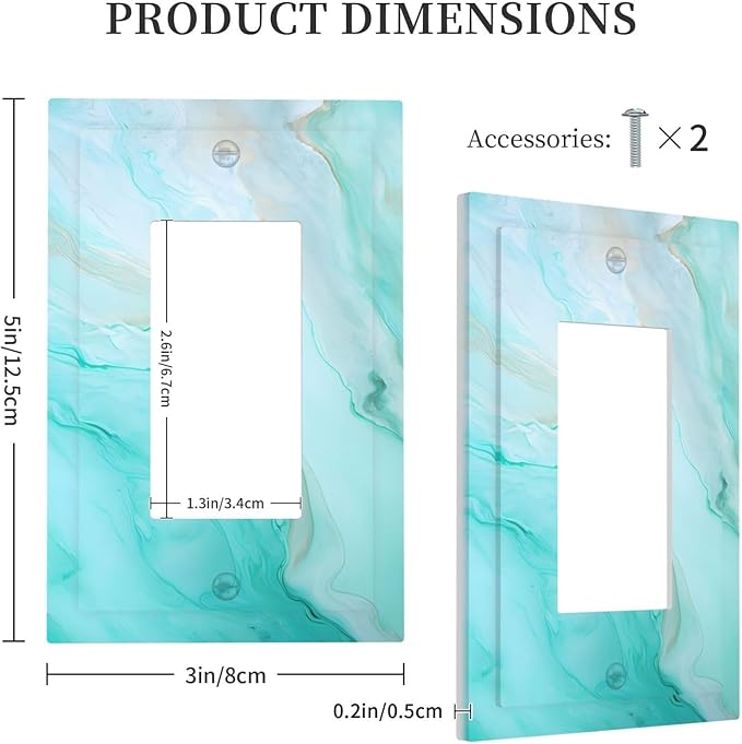 Teal Gold Marbling Turquoise Print Decorative Outlet Covers 1 Gang Single Rocker Light Switch Cover Plate Wall Plates GFCI Faceplate for Bathroom Living Room Home Decor