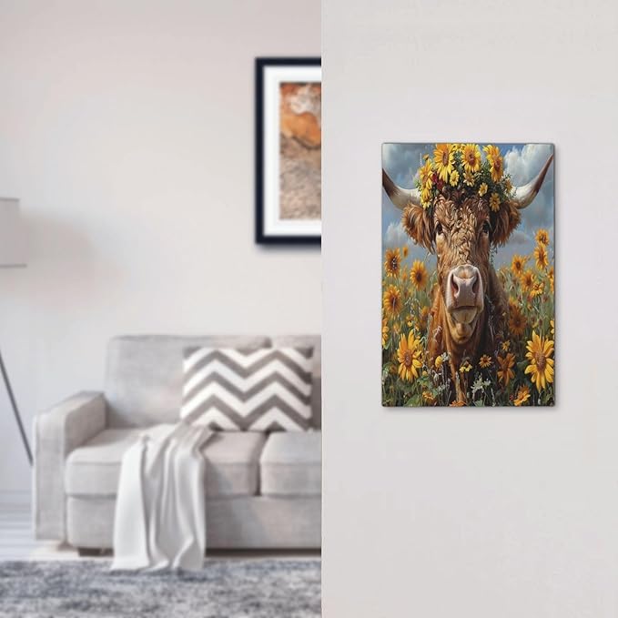 Light Switch Cover Plate Vintage Sunflower Highland Cow Rustic Art 1 Gang No Device Blank Electrical Wall Plates Faceplate Decorative Switch Plate for Bedroom Farmhouse Decor