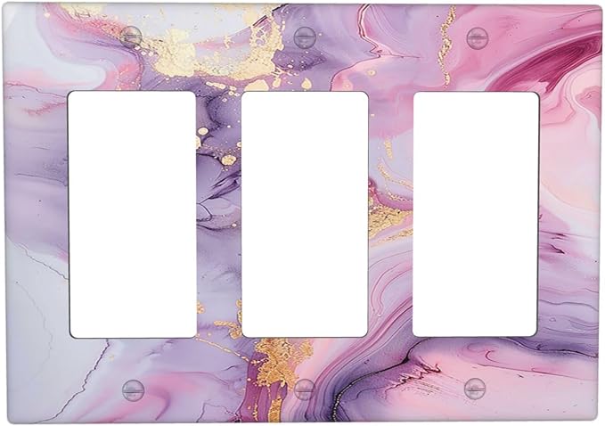 Light Switch Covers Pink Marble Abstract Purple Gold Texture 3 Gang Rocker Electrical GFCI Decorative Triple Outlet Wall Plate Cover Switchplate for Bathroom living Room Decor