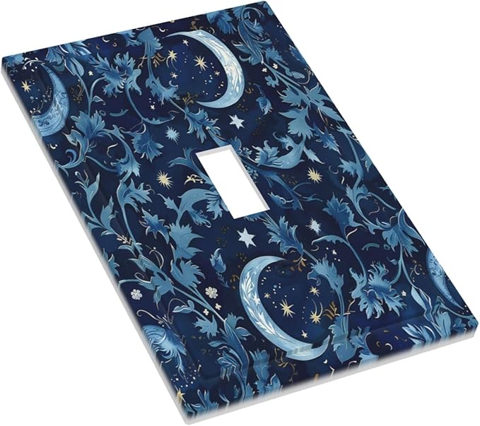 Decorative Light Switch Cover Vintage Moon And Flowers Decor Floral William Morris 1 Gang Single Toggle Device Electrical Faceplate Switchplates Decorator Outlet Wall Plate for Bedroom