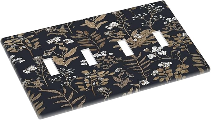 Light Switch Covers Vintage Floral Wildflowers Plant Quad Toggle Electrical Faceplate 4 Gang Wall Plate Decorative Switch Plates for Bathroom Home Decor
