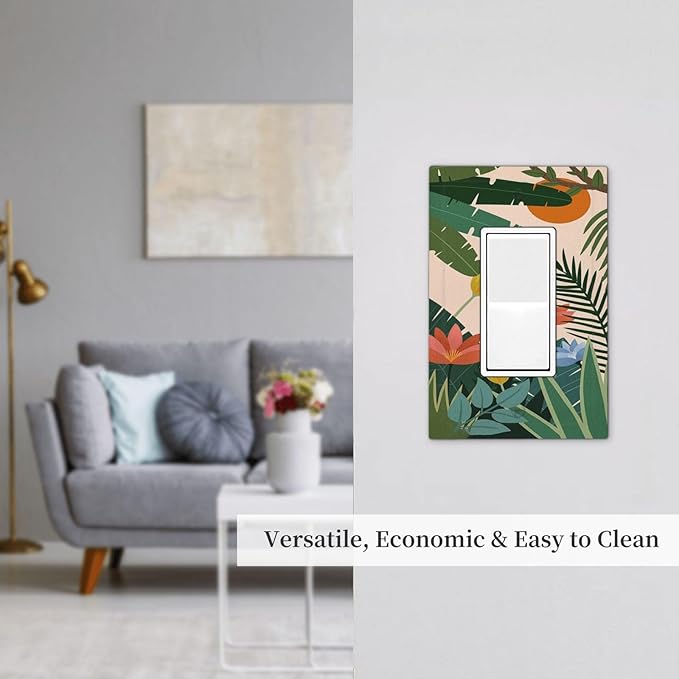 Decorative Outlet Covers Boho Tropical Plant Floral Pattern 1 Gang Single Rocker Light Switch Cover Plate Wall Plates GFCI Faceplate for Bedroom Cabin Decor