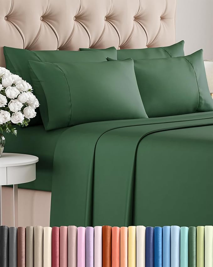 Cal King 6 Piece Sheet Set - Cooling & Breathable Bed Sheets - Hotel Luxury Bed Sheets for Women, Men, Kids & Teens - Bedding w/Deep Pockets & Easy Fit - Soft & Wrinkle Free - Cal King Emerald Sheets