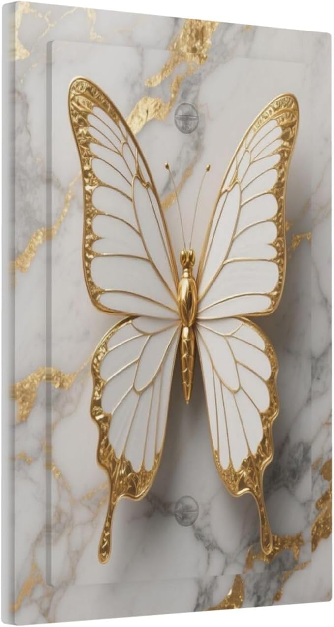 Gold Marble Shine Butterfly Abstract Modern Print Light Switch Cover Plate 1 Gang No Device Blank Electrical Wall Plates Faceplate Decorative Switch Plate for Bed Room Bathroom Decor