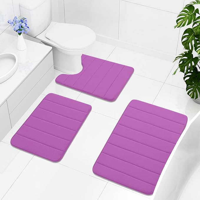 Buganda Memory Foam Bath Mat, 35.4" x 24", Ultra Soft and Non-Slip Bathroom Rugs, Water Absorbent and Machine Washable Bath Rug Runner for Bathroom, Shower, and Tub, Violet