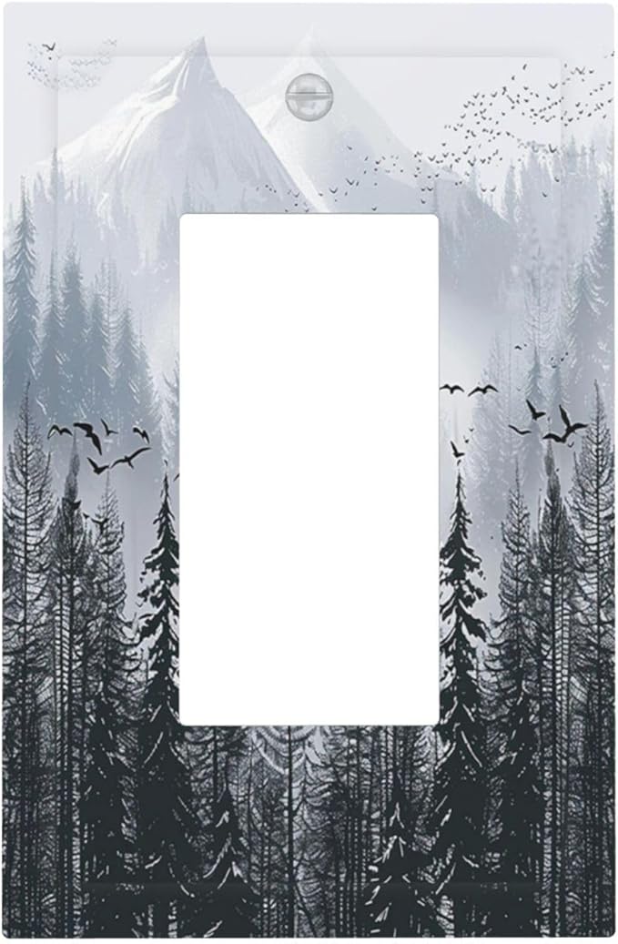 Misty Forest Nature Tree Mountain Birds Decorative Outlet Covers 1 Gang Single Rocker Light Switch Cover Plate Wall Plates GFCI Faceplate for Bed Room Living Room Decor