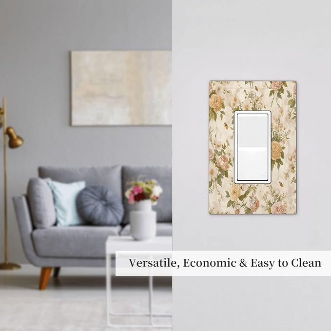 Decorative Outlet Covers Boho Vintage Roses Pink Red Yellow Bouquet Floral 1 Gang Single Rocker Light Switch Cover Plate Wall Plates GFCI Faceplate for Bedroom living Room Decor