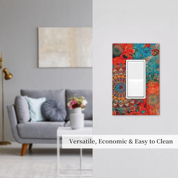 Outlet Covers Abstract Mandala Flowers 1 Gang Wall Plate Single Rocker Light Switch Cover Vintage Colorful Floral Decorative GFCI Receptacle Cover Electrical Switchplate for Bathroom Decor