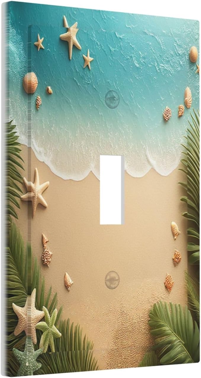 Decorative Light Switch Cover Summer Beach Themed Starfish Seashells 1 Gang Single Toggle Device Electrical Faceplate Switchplates Decorator Outlet Wall Plate for Bedroom Bathroom Decor