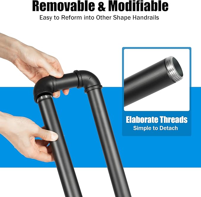 Stair Handrail Matte Black U-Shaped Industrial Wrought Iron Railing Non-Slip Safety Indoor Or Outdoor Elderly Children's Support Poles, Home for Garden Loft Corridor Villa Hotel