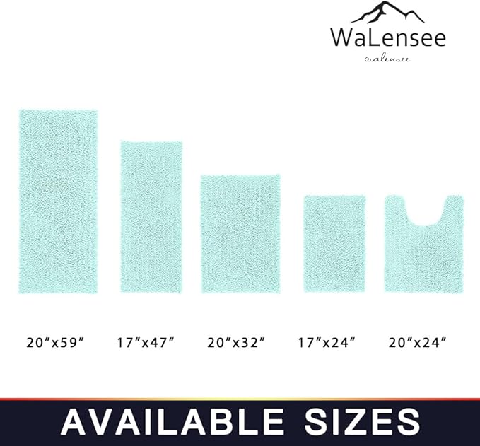 Walensee Bathroom Rug Non Slip Bath Mat (32x20 Inch Spa Blue) Water Absorbent Super Soft Shaggy Chenille Machine Washable Dry Extra Thick Perfect Absorbant Best Large Plush Carpet for Shower Floor
