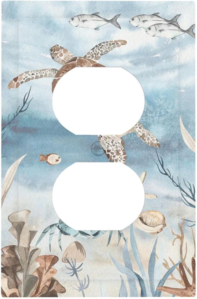 Outlet Covers Sea Turtle Coral Reef Nauticaltheme 1 Gang Duplex Wall Plate Decorative Switch Plates Electrical Receptacle Faceplate Light Switch Cover for Kids room Bathroom Decor