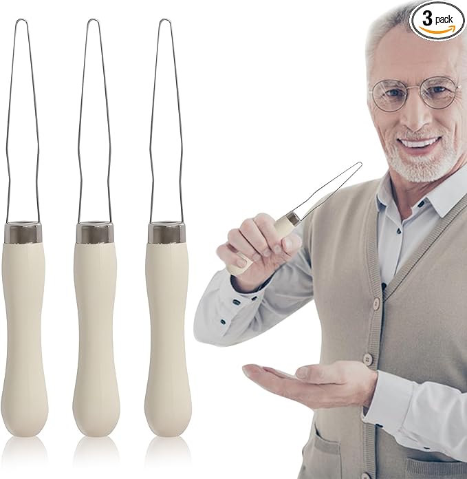 3-Pack Button Hook Assist Device with Easy-Grip Handle for Shirts, Coats, Dresses - Ideal Button Aids for Arthritis & Limited Dexterity White