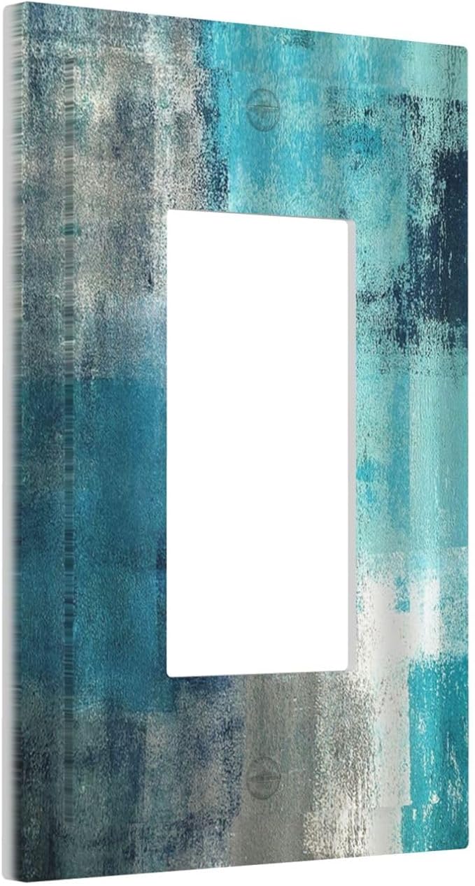 Decorative Outlet Covers Teal Blue Modern Geometric Abstract Turquoise Green 1 Gang Single Rocker Light Switch Cover Plate Wall Plates GFCI Faceplate for living Room Bedroom Decor
