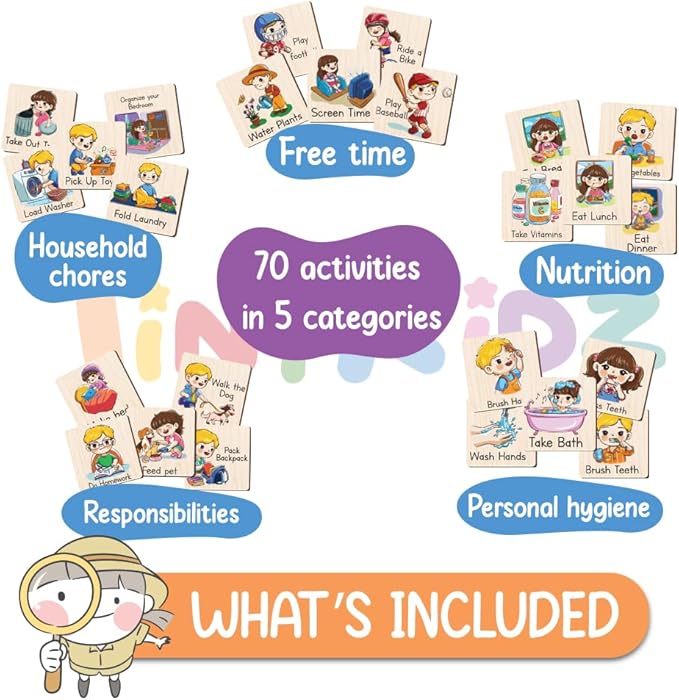 Personalized Wooden Daily Routine Chart 12x14", Visual Schedule, Daily Responsibilities for Kids, Morning Bedtime Routine Chart for Toddlers (11)