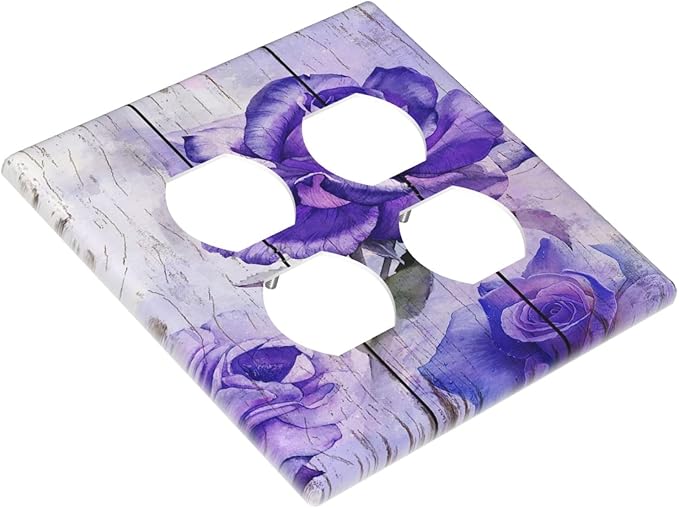 Decorative Light Switch Cover Plate Purple Flower Modern Floral 2 Gang Socket Covers Double Duplex Wallplates Switch Plates and Outlet Covers for Bedroom Kitchen Decor