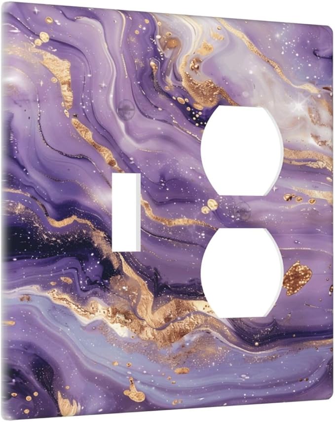 Luxury Marble Texture Purple And Gold Abstract Print Wallplates 1 Toggle 1 Duplex Switch Plate Electrical GFCI Faceplate Decorative Light Switch Covers for Bathroom Home Decor
