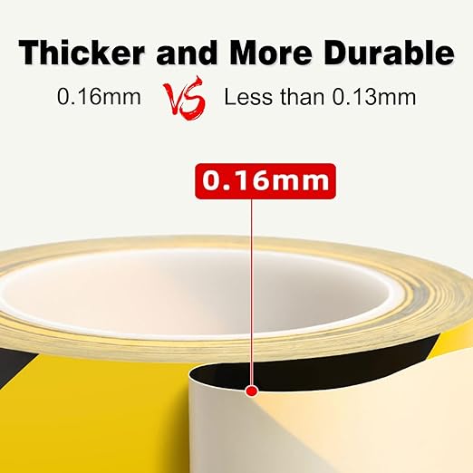 2 Inch x 220FT Black & Yellow Warning Tape Caution Tape | Strong Adhesive, Waterproof, Wear Resistant, Durable Safety Stripe for Floors Walls Stairs Industrial Home Garage Factory Equipment