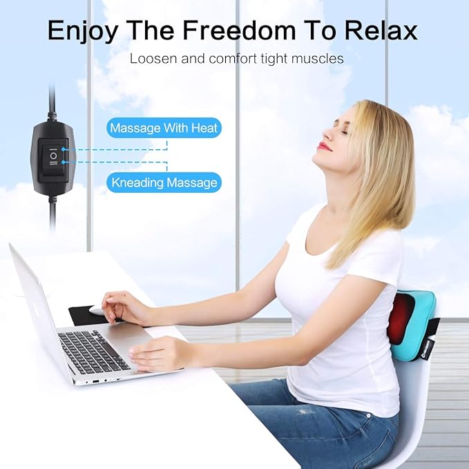 Mo Cuishle Electric Shiatsu Back Massager with Heat - Powerful 3D Kneading for Neck, Shoulder, Lower Back Pain Relief - Ergonomic Design for Home, Office, & Car - Gifts for Women, Men, Mom, Dad & her