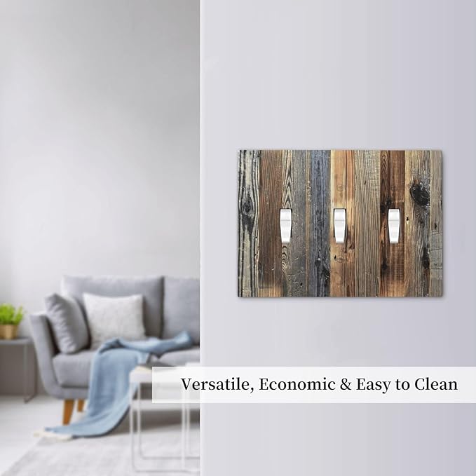 Barn Brown Wood Rustic Weathered Wood Print Decorative Switch Plates 3 Gang Wall Plate Triple Toggle Light Switch Cover Faceplate Electrical Wall Panels for Farmhouse Home Decor
