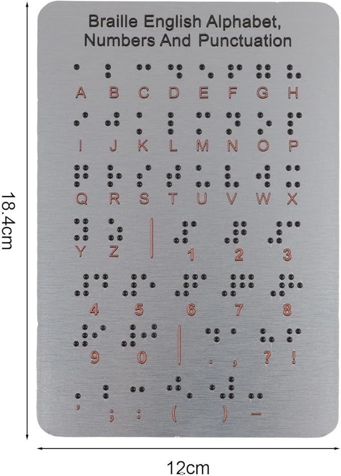Braille Learning Board For Beginners With Raised Dots, Numbers And Punctuation,Aluminum Tactile Teaching Aid For Visually Impaired, 7.25X4.7 Inches