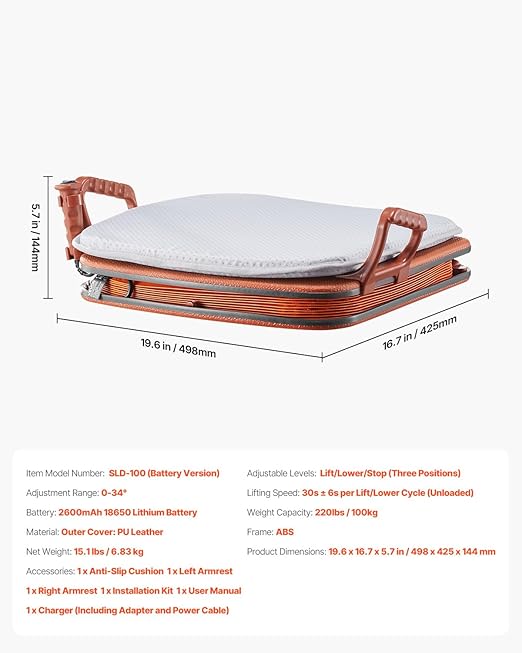VEVOR Electric Seat Assist Lifting Cushion, 200lb Capacity, up to 34° Chair Lift Assist Device, with One-Button Control & Dual Power Options, Portable Lifting Seat with Carry Handle, for Sofa Bed Car