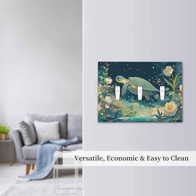 Decorative Switch Plates Fantasy Sea World Sea Turtle Floral Plant 3 Gang Wall Plate Triple Toggle Light Switch Cover Faceplate Electrical Wall Panels for Kids Room Nursery Decor