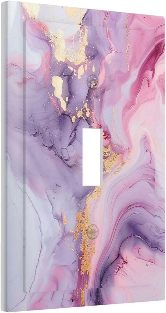 Decorative Light Switch Cover Pink Marble Abstract Purple Gold Texture 1 Gang Single Toggle Device Electrical Faceplate Switchplates Decorator Outlet Wall Plate for Bathroom living Room Decor