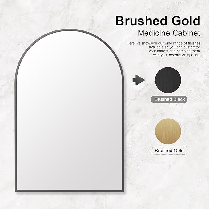 Recessed Medicine Cabinet for Bathroom,Brushed Black Arched Medicine Cabinet with Mirror,Arch Mirrored Medicine Cabinets Recessed,Bathroom Mirror with Storage,Open from Left to Right 20x30