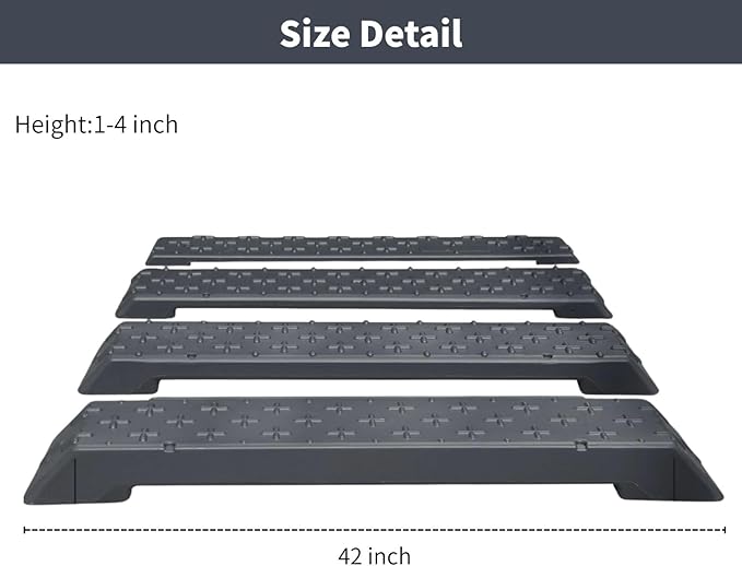 Plastic Slip-Resistant Modular Threshold Ramp - Universal Access Ramp for Wheelchairs, Scooters, Walkers & Safe Pedestrian Passage (4 inch)