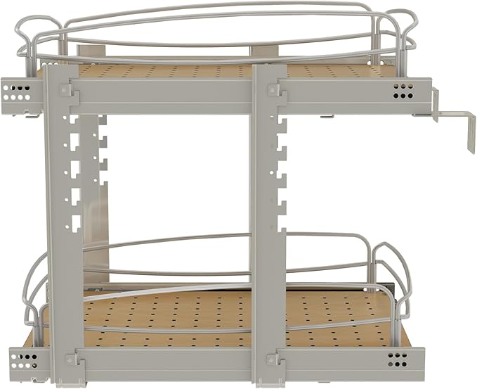 Rev-A-Shelf 2 Tier Pull Out Kitchen Cabinet Storage Organizer with Solid Bottom & Undermount Soft-Close Full Extension Slides, 54BK-15SC-2-1
