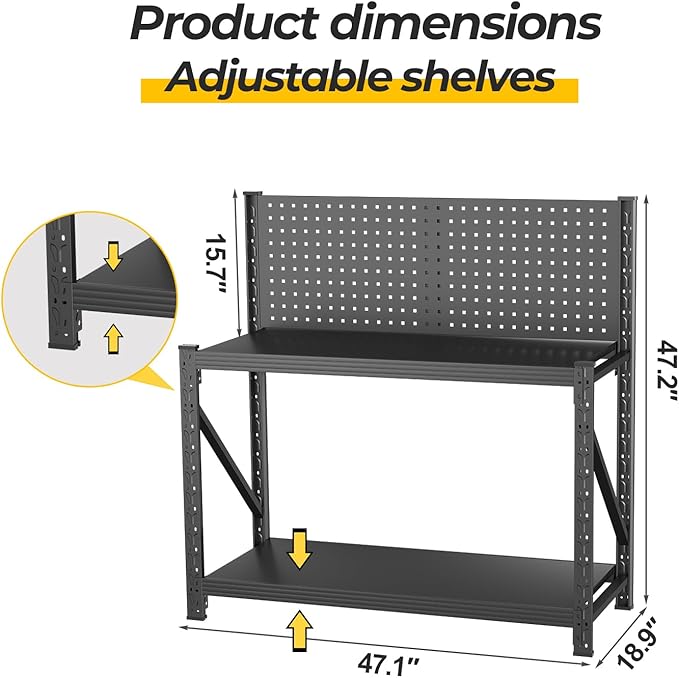 3 Sets Storage Shelves with Pegboard,Heavy Duty Garage Shelving Units and Storage,Metal Shelving Adjustable Shelves,Garage Storage Rack,Industrial Utility Shelf 47.2" H*47.09" W*19" D