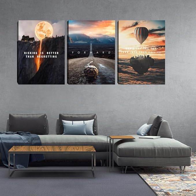 3 Pieces Motivational Canvas Wall Art Office Wall Decor Entrepreneur Quotes Inspiring Framed Poster Inspirational Quotes for Art Decoration Ready to Hang for Office Work Place Bedroom(72''Wx36''H)