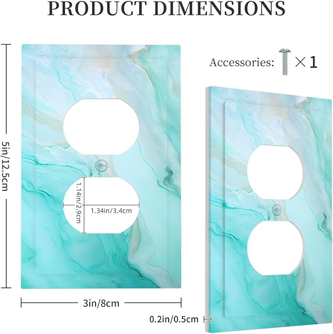 Teal Gold Marbling Turquoise Print Outlet Covers 1 Gang Duplex Light Switch Cover Decorative Switch Plates Electrical Receptacle Faceplate Wall Plate for Bathroom Living Room Home Decor