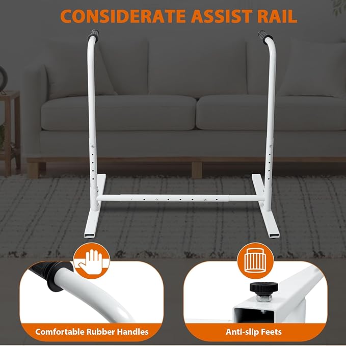 Heavy-Duty Adjustable Stand Assist Aid for Elderly - 500 lbs Capacity, Portable Sit-to-Stand Lift Assist for Couch, Chair & Bed - Non-Slip Covers, Easy Assembly, White